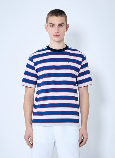 Prada Logo Embroidery Striped T-Shirt Blue pra0160003