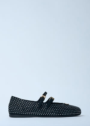 Prada Crystal-Embellished Suede Ballerina Flats Brown pra0260066