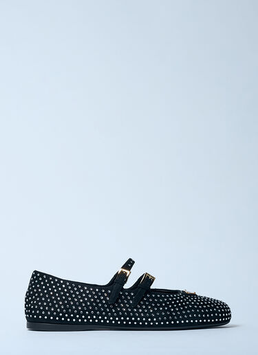 Prada Crystal-Embellished Suede Ballerina Flats Silver pra0259002