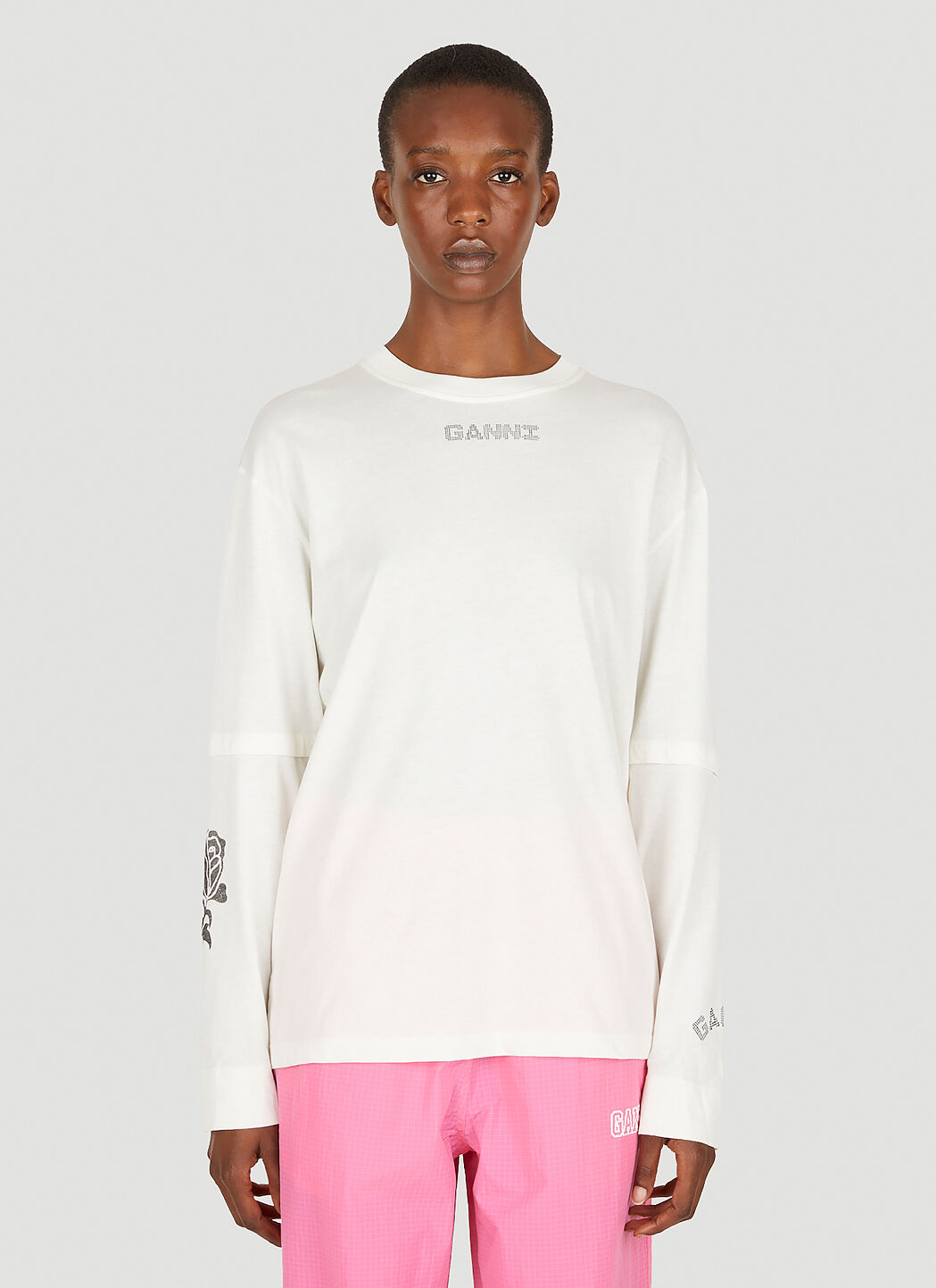 GANNI Layered Long Sleeve T Shirt in White LN CC
