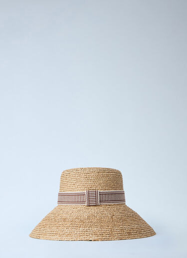 Miu Miu Woven Straw Hat with Logo Band Beige miu0264025