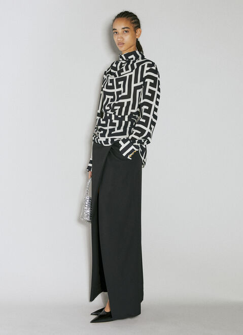Balmain Monogram Printed Belted Shirt Brown bln0254005