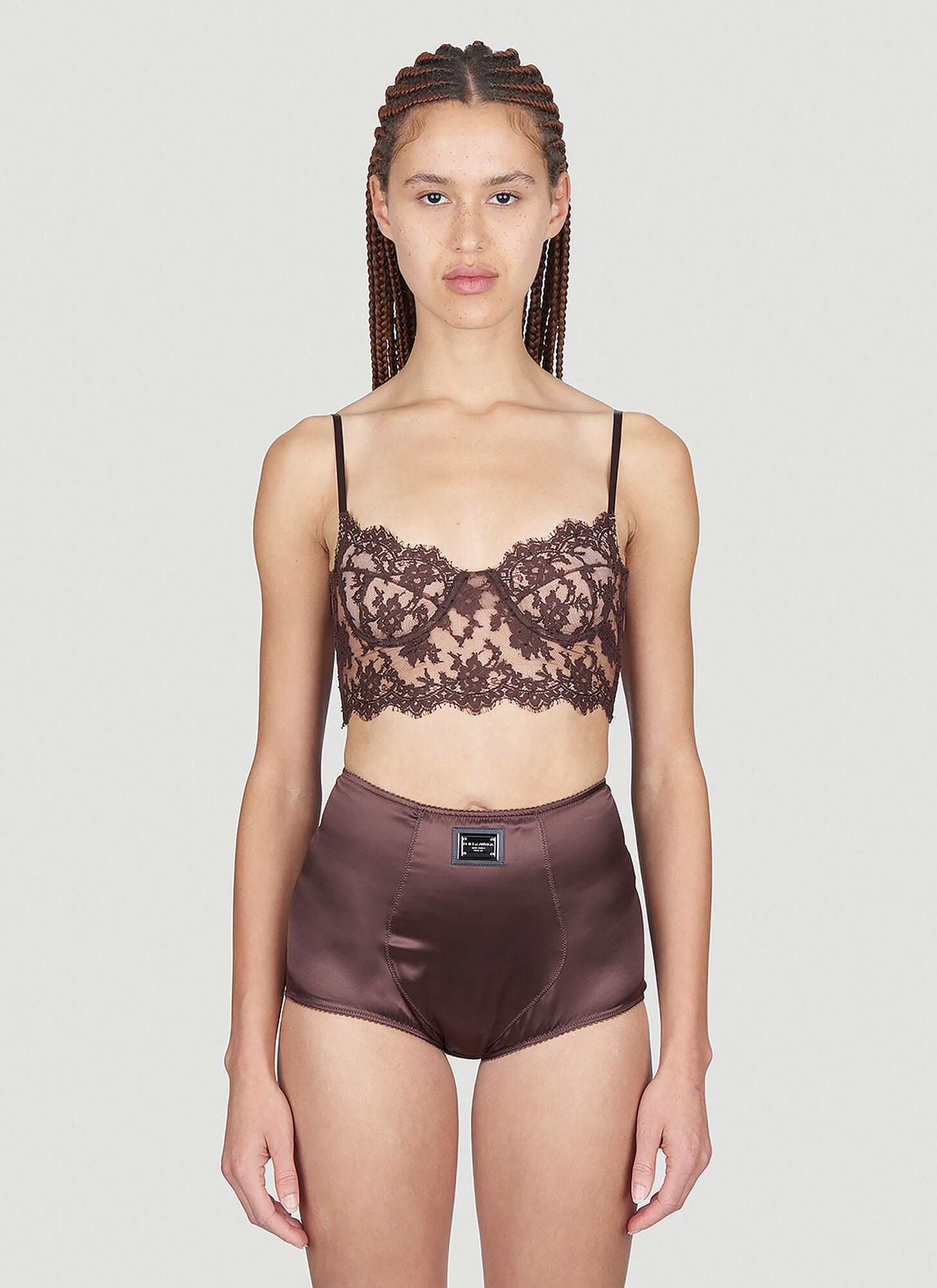 Dolce & Gabbana Floral-lace Corset-style Bra In Brown