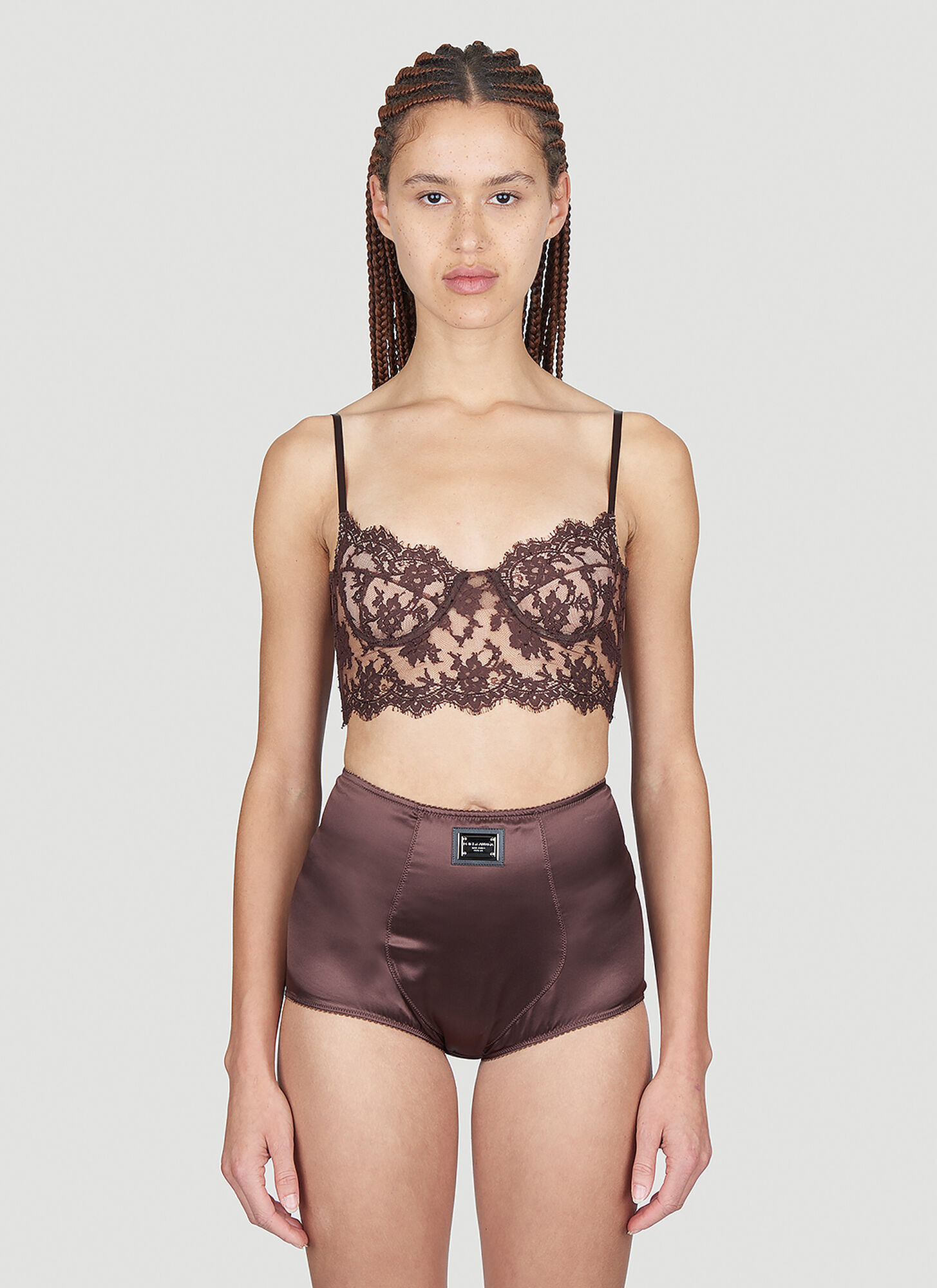 Shop Dolce & Gabbana Floral Lace Long-line Bra In Brown