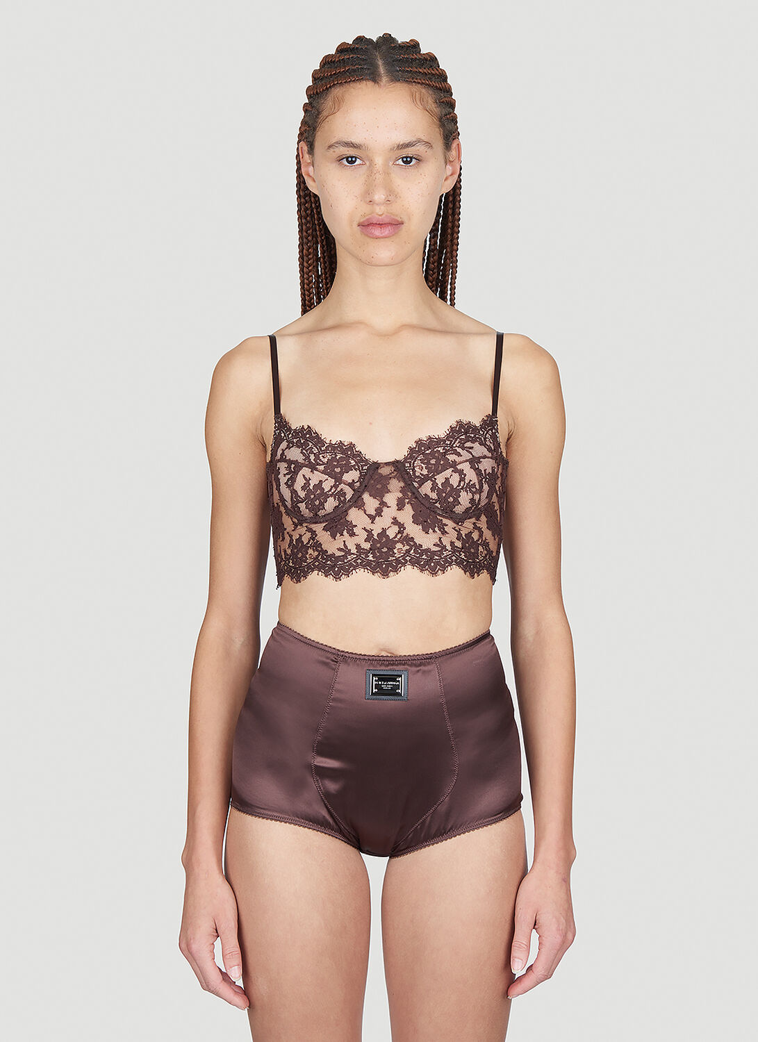 Shop Dolce & Gabbana Floral Lace Long-line Bra In Brown