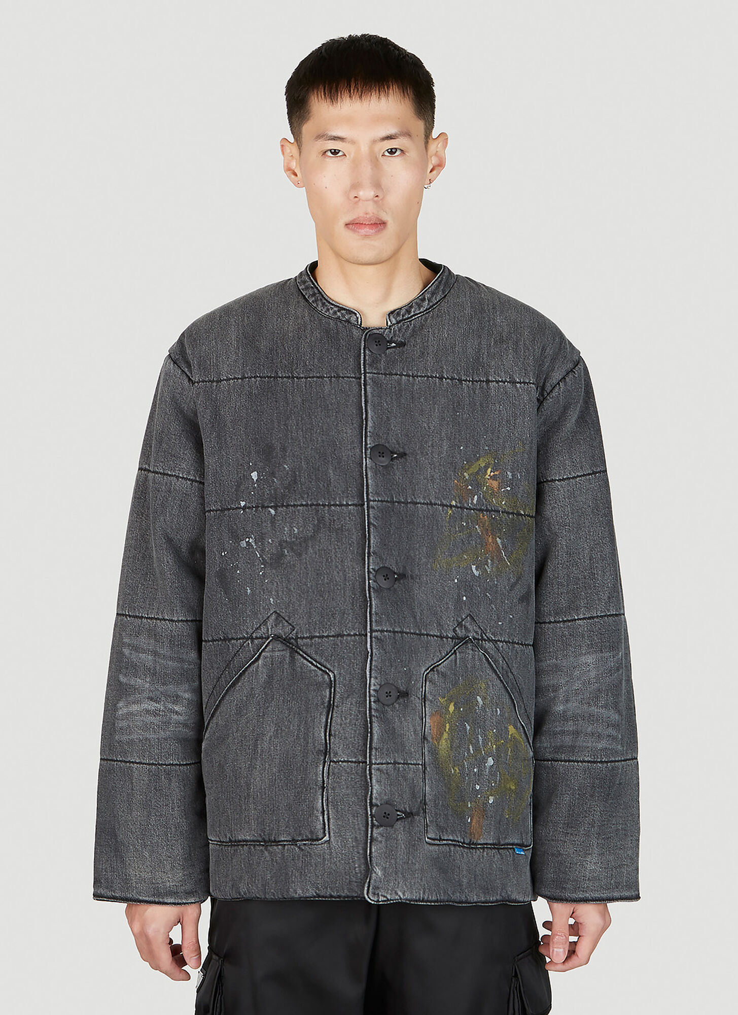 Liberaiders Paint Splatter Denim Jacket Male Grey