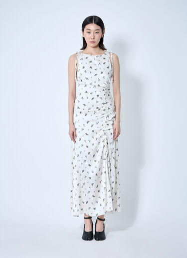 GANNI Printed Gathered Maxi Dress White gan0260009