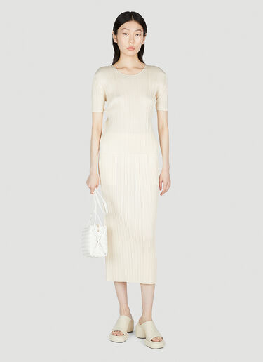 Pleats Please Issey Miyake Pleated Midi Skirt Beige plp0253010