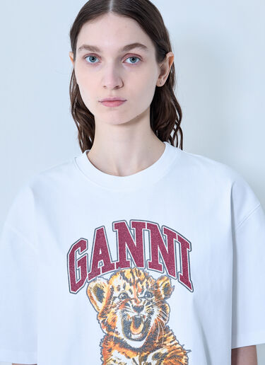 GANNI Heavy Cotton Beaded Baby Tiger Print T-Shirt White gan0263007
