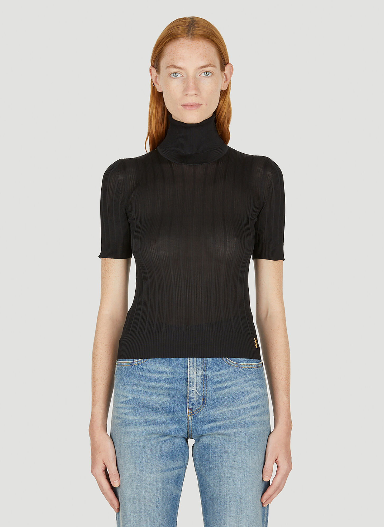 Shop Saint Laurent Monogram Roll Neck Sweater In Black