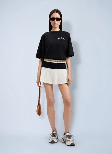LN-CC® - Palm Angels: Mini Curved Logo Boxy T-Shirt - Black Palm Angels Mini Curved Logo Boxy T-Shirt Black pma0264195