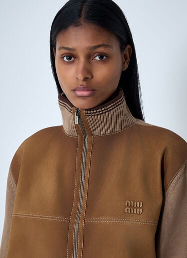 Miu Miu High Neck Suede-Panel Jacket Brown miu0262018