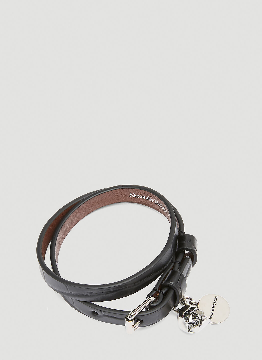 Alexander McQueen 双环皮革手镯 黑 amq0143011