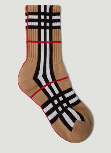 Burberry Check Intarsia Technical Stretch Cotton Socks Beige bur0149104