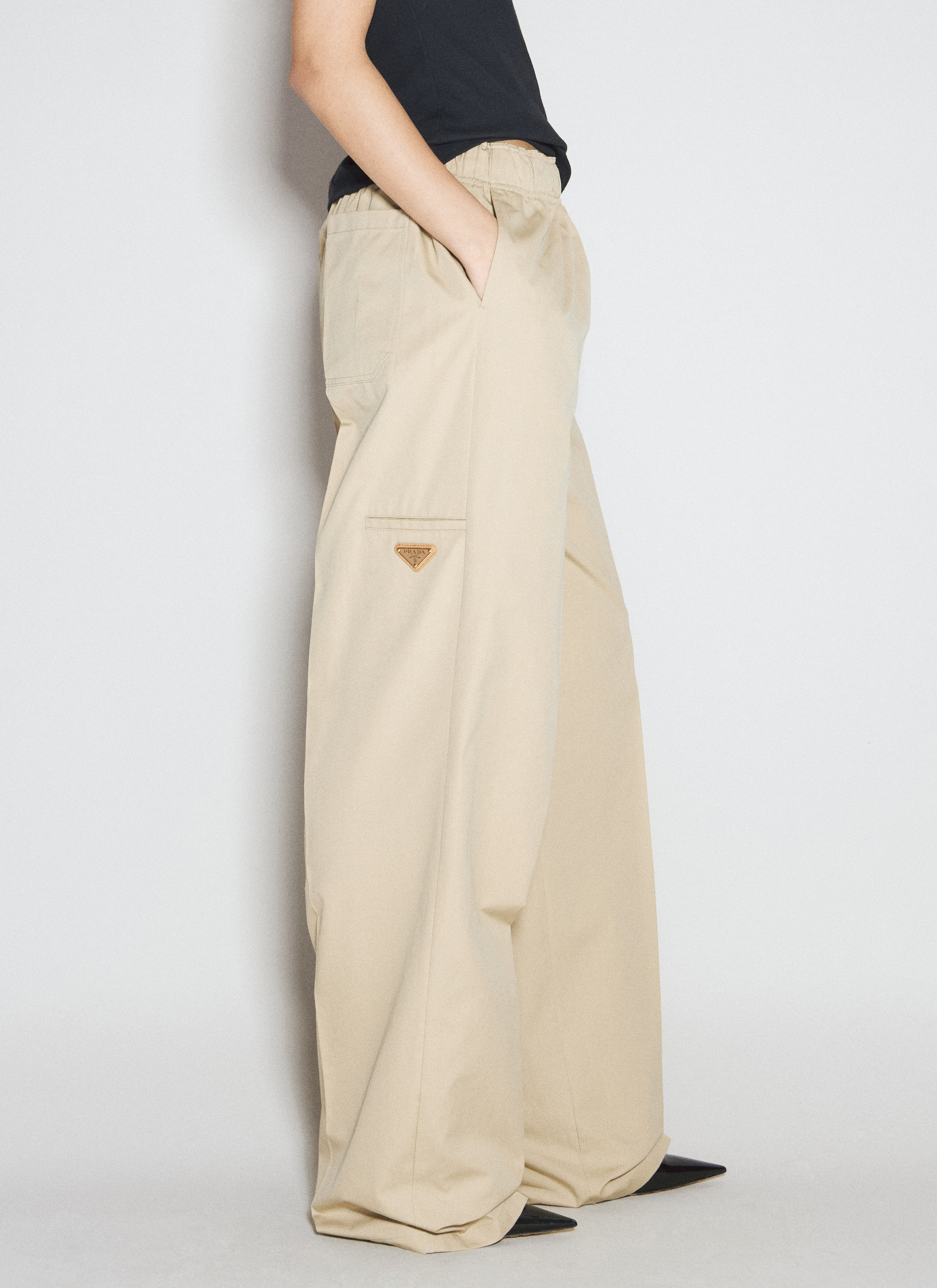 Prada Women s Logo Plaque Canvas Pants in Beige LN CC