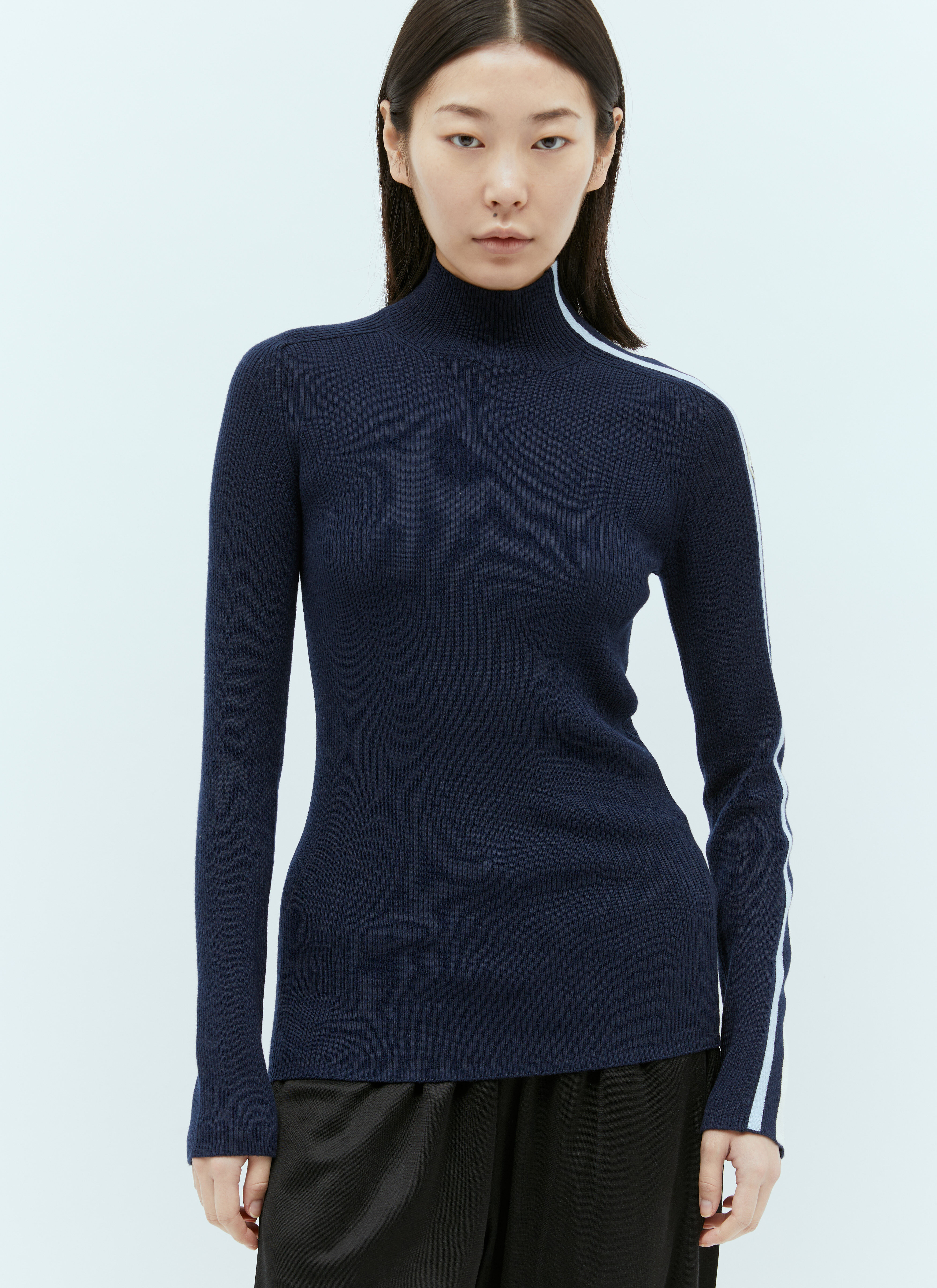 Moncler T Neck Wool Sweater in Navy fur Damen LN CC