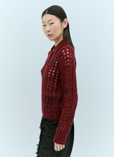 GANNI Mohair Lace Polo Sweater Red gan0255032