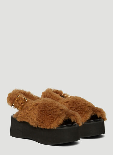 Marni [퍼스벳] 시어링 웨지 샌들 브라운 mni0249034
