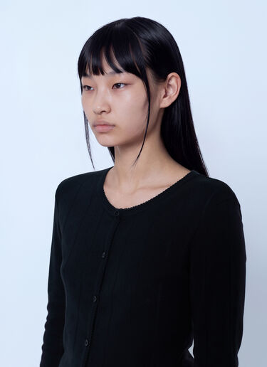 LN-CC® - GANNI: Compact Pointelle Rib Jersey Top - Black GANNI Compact Pointelle Rib Jersey Top Black gan0265004
