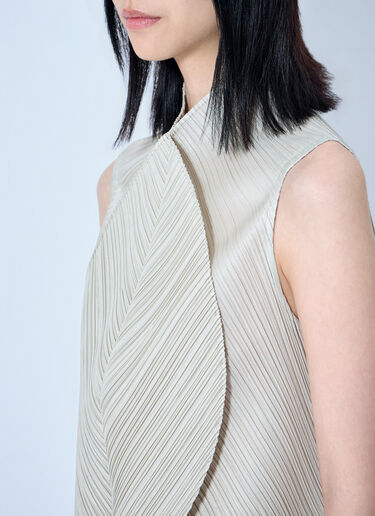Pleats Please Issey Miyake Sleeveless Pleated Top Beige plp0264017