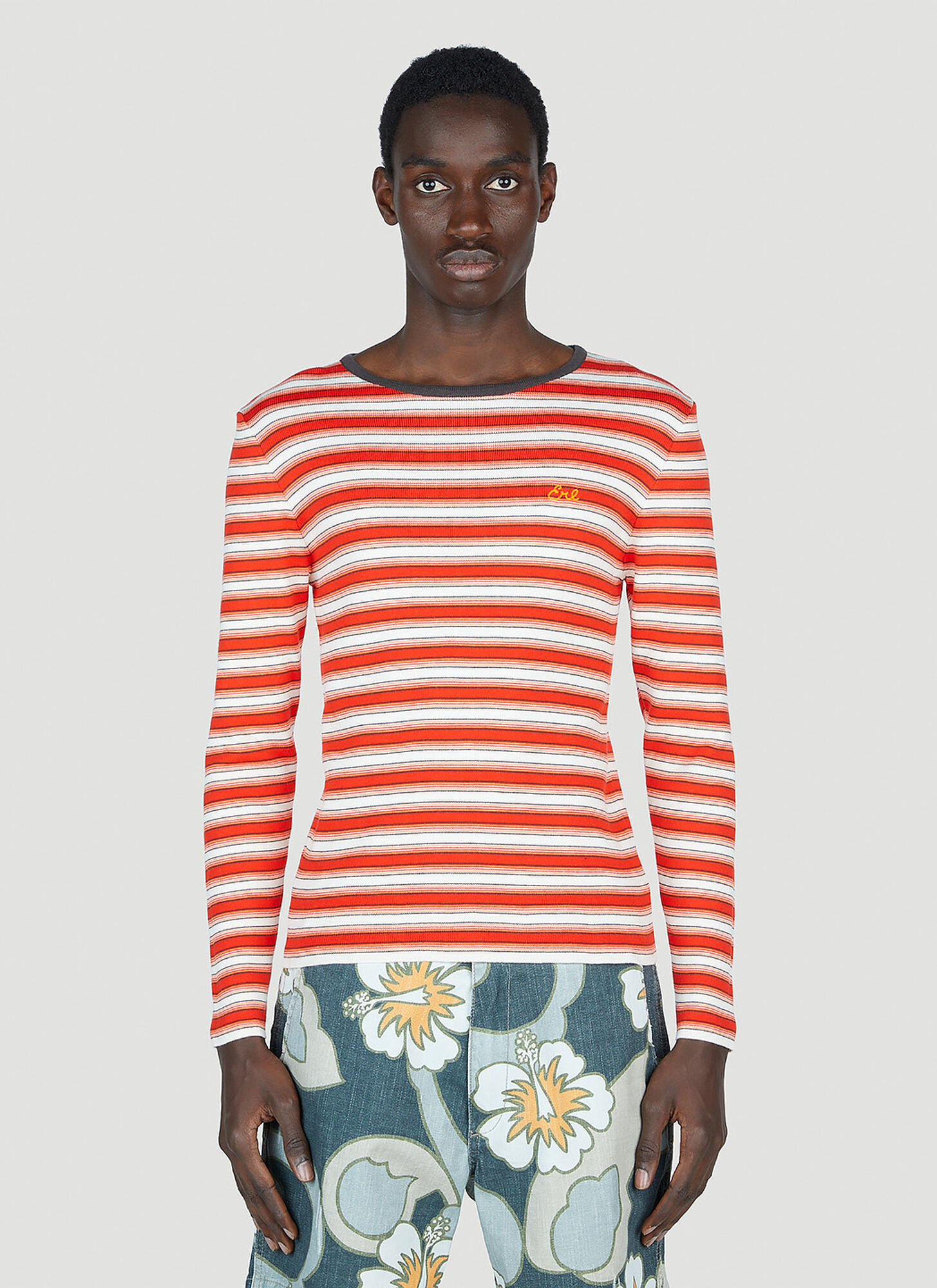 Shop Erl Striped Long Sleeve Top In Red