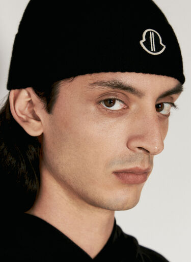 Moncler x Rick Owens 로고 자수 캐시미어 비니 햇 블랙 mcs0355017