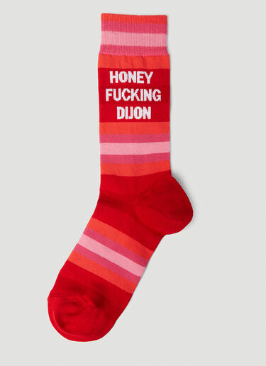 Honey Fucking Dijon Striped Logo Socks Red hdj0350014