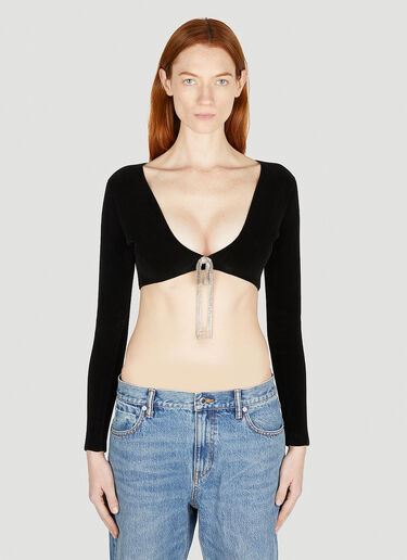 Alexander Wang Cropped Crystal Tie Cardigan Black awg0251007