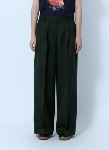 LN-CC® - GANNI: Single Wool Twill Oversized Pleated Pants - Green GANNI Single Wool Twill Oversized Pleated Pants Green gan0266004