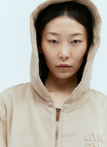 Miu Miu Distressed Hooded Sweatshirt Beige miu0355002