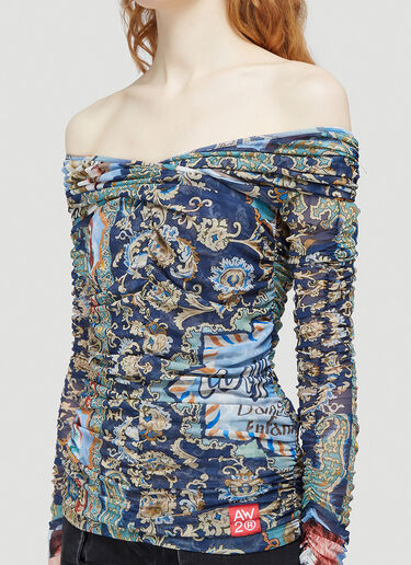 Martine Rose Off-The-Shoulder Mesh Top Blue mtr0242001