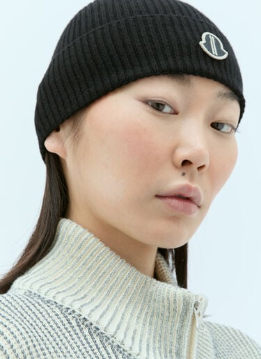 Moncler x Rick Owens Logo Patch Cashmere Beanie Hat Black mcs0355017