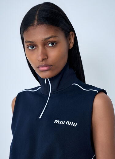 Miu Miu Sleeveless High-Neck Crop Top Navy miu0263059