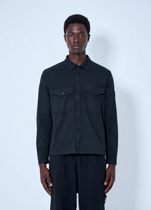 Stone Island Button-Down Cotton Shirt Black sto0165068