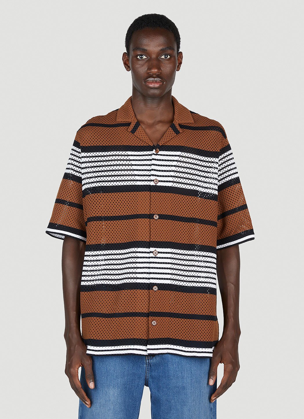 Burberry Men s Logo Stripe Shirt in Brown LN CC