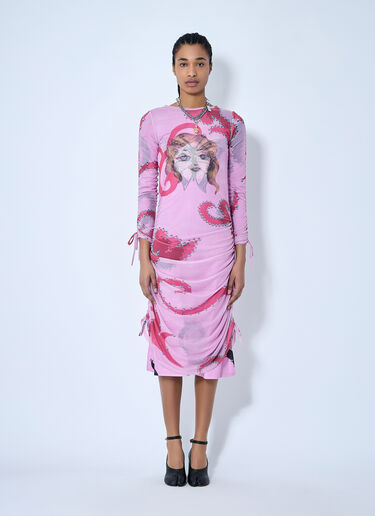 Chopova Lowena Ruched Printed Mesh Dress Pink cho0260001