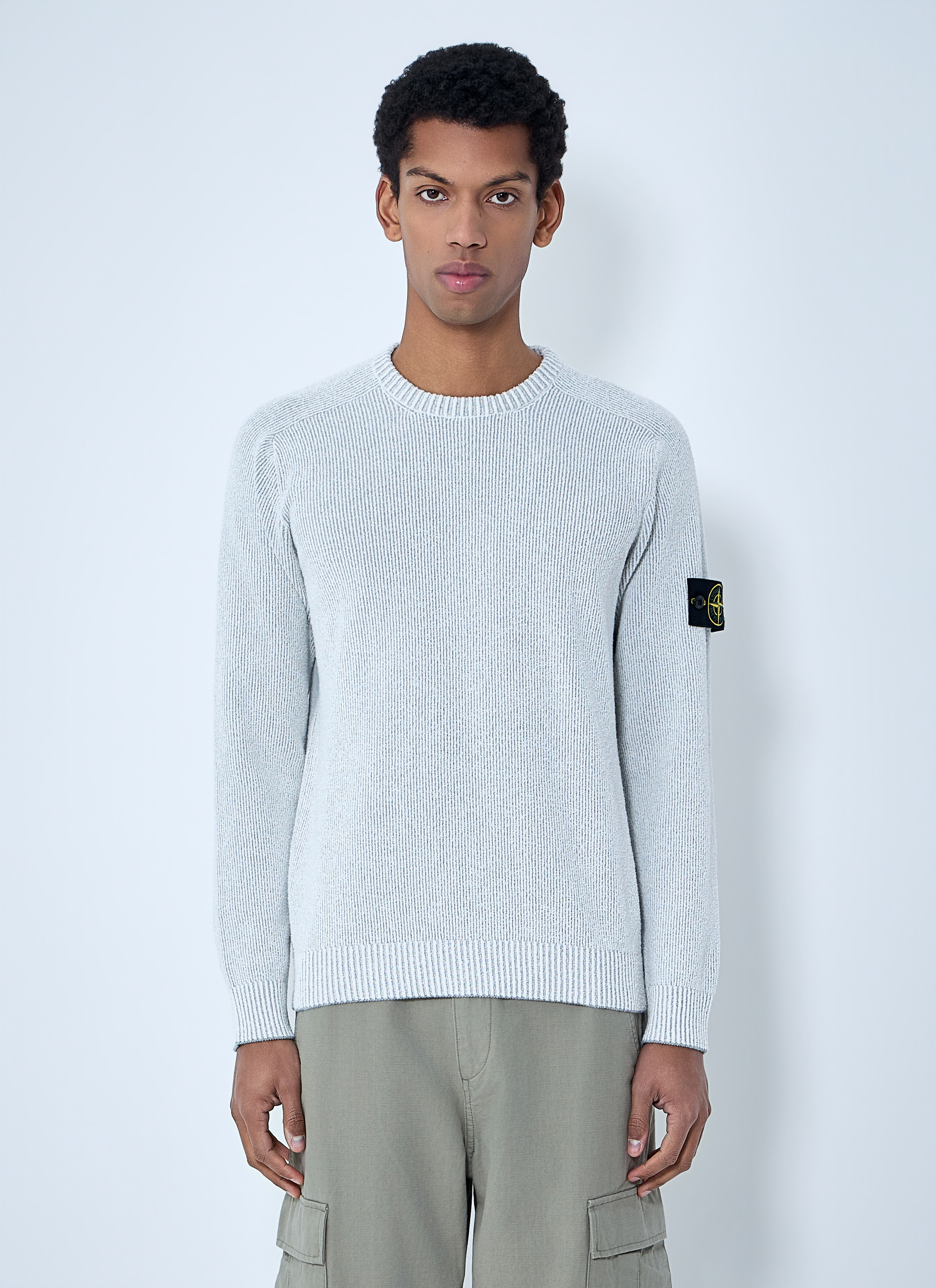 Stone Island Men's' Ribbed Knit Crewneck Sweater in Grey | LN-CC®