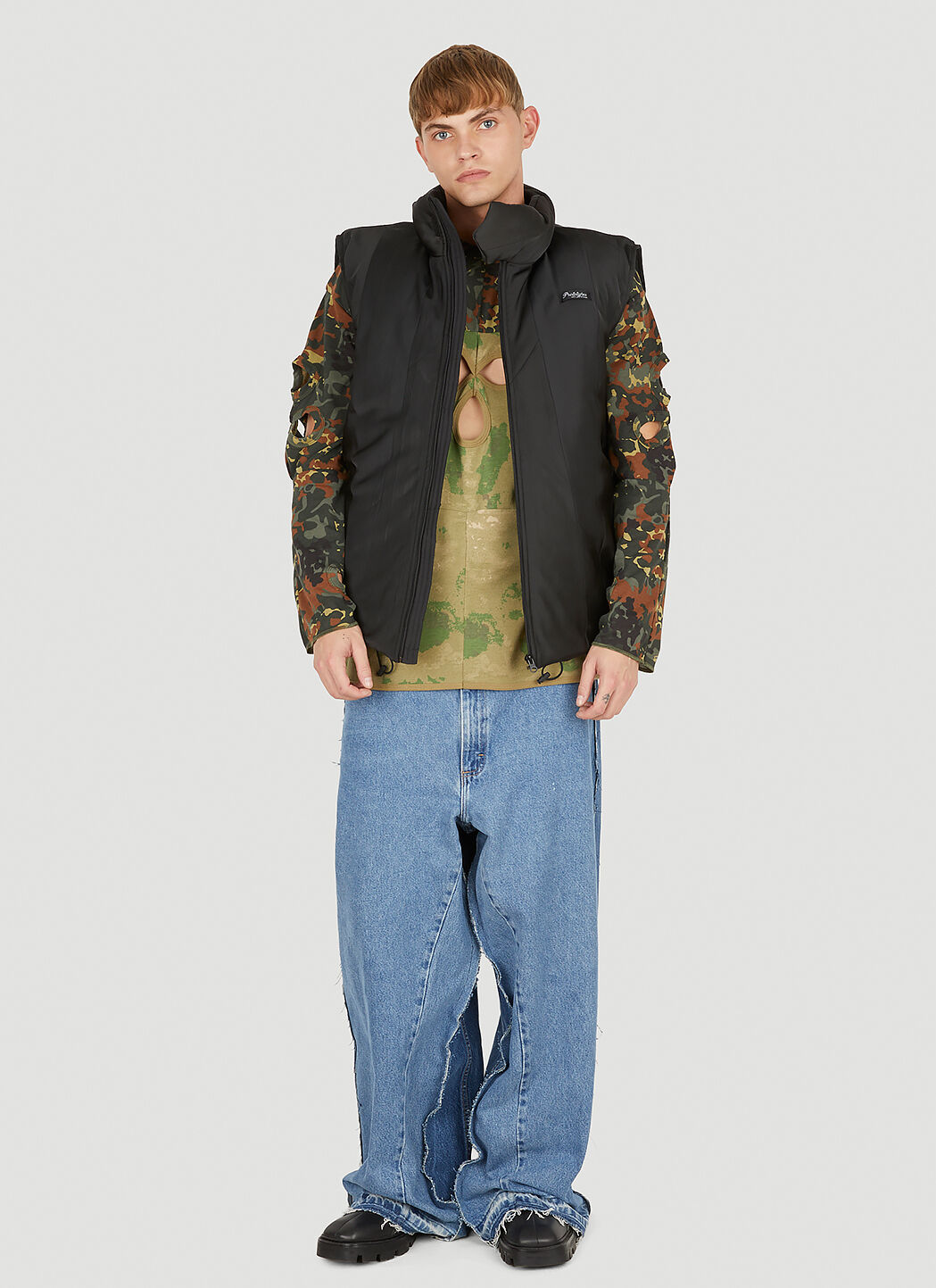 PROTOTYPES Unisex Tie Puffer Sleeveless Jacket in Black | LN-CC®