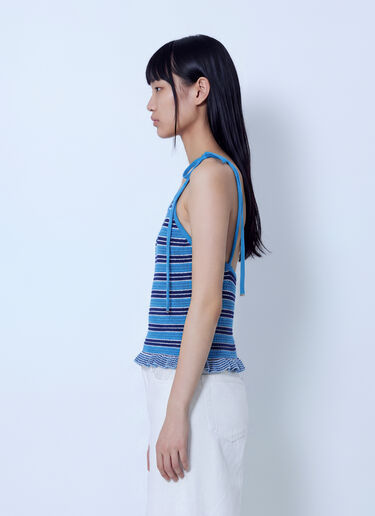 LN-CC® - GANNI: Cotton Pointelle Stripe Top - Blue GANNI Cotton Pointelle Stripe Top Blue gan0265041