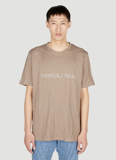 Saint Laurent Crinkled Logo Print T-Shirt Beige sla0151023