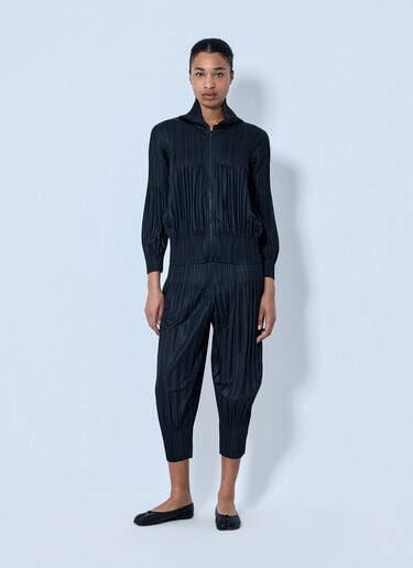 Pleats Please Issey Miyake Pleated Zip-Up Jacket Black plp0264001