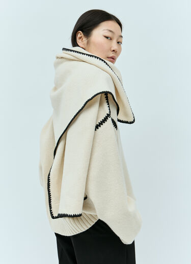 TOTEME Embroidered Wool Cashmere Scarf Beige tot0255052