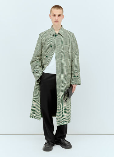 Burberry Long Warped Houndstooth Car Coat Green bur0155026