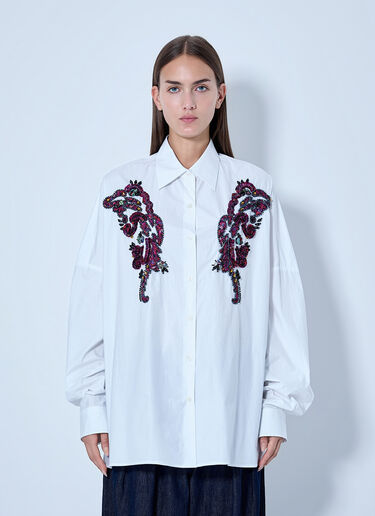 LN-CC® - Dries Van Noten: Embroidered Casia Oversized Shirt - White Dries Van Noten Embroidered Casia Oversized Shirt White dvn0265004