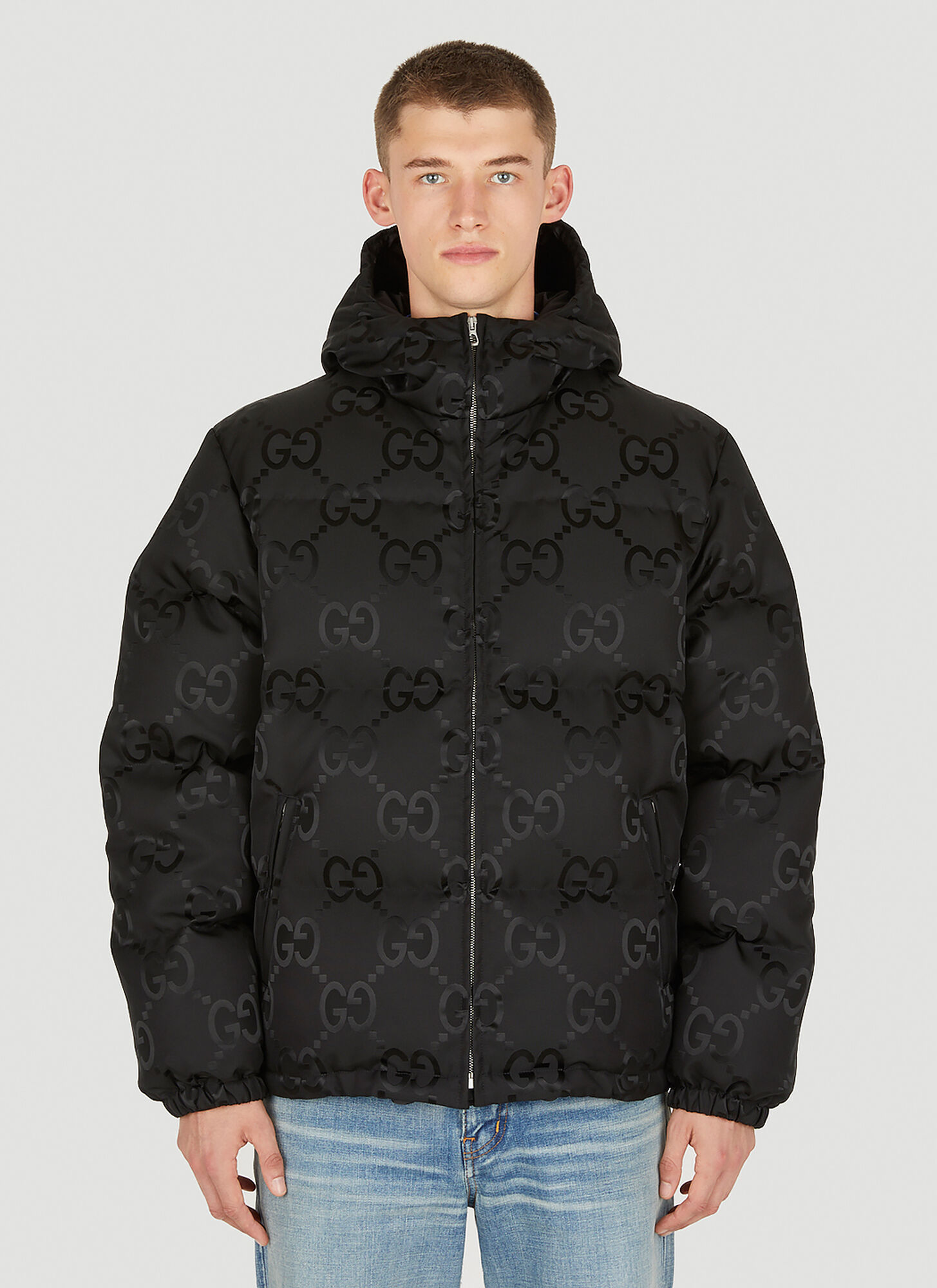 Gucci Black Padded Jacket In Jumbo Gg Fabric In Black