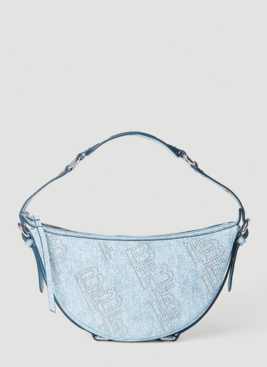 BY FAR Gib Studded Denim Print Shoulder Bag Light Blue byf0251004