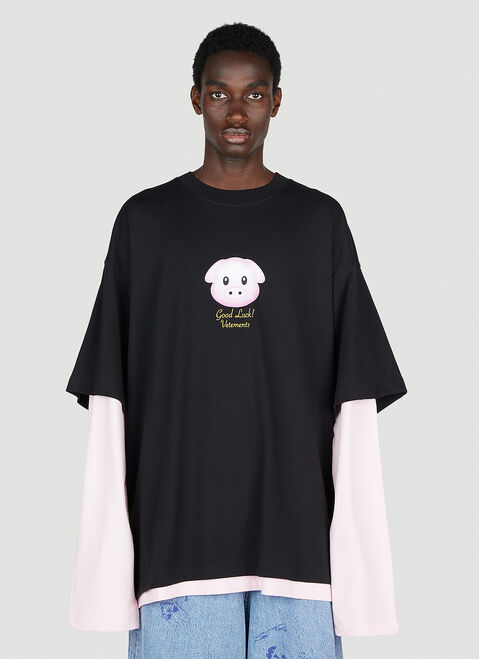 Vetements ラッキーピッグ レイヤード ロングスリーブ Tシャツ ベージュ vet0154004