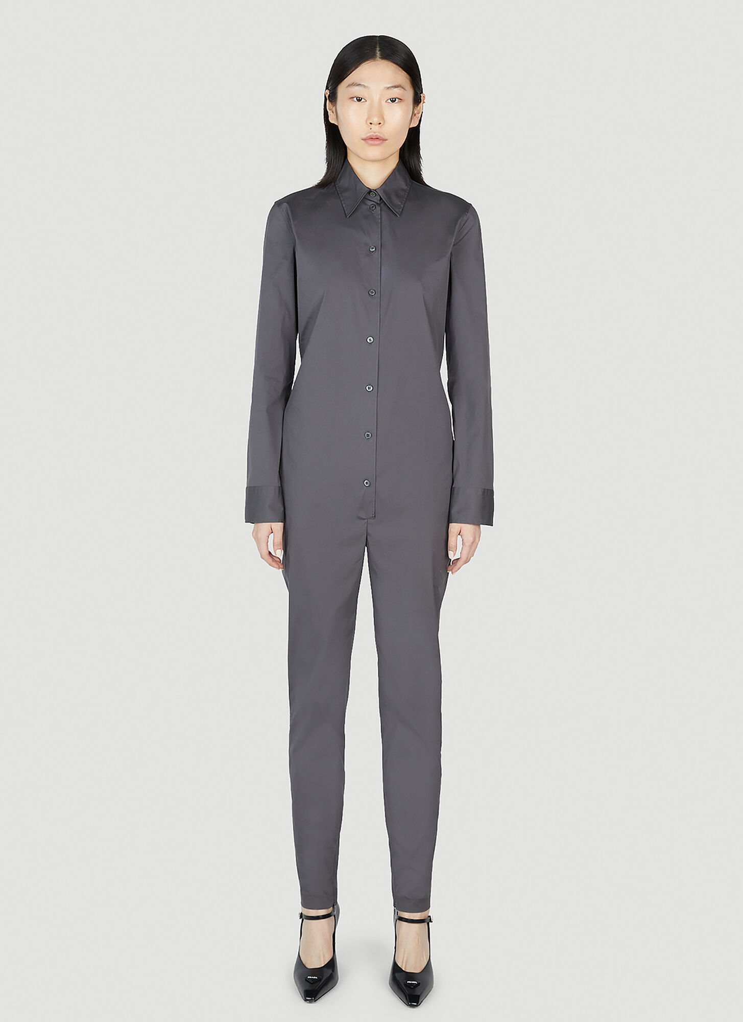 Shop Prada Classic Collar Jumpsuit In Grey