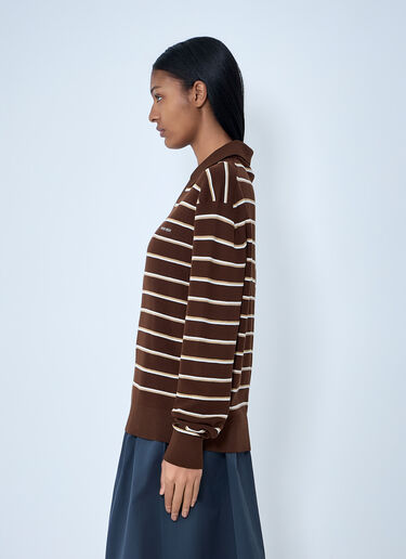 Miu Miu Striped Knit Polo Sweater Brown miu0264012