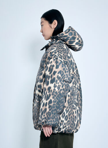 GANNI Leopard Midi Puffer Jacket Brown gan0259022